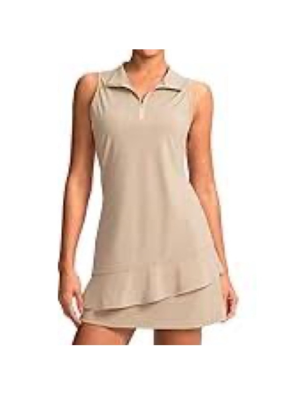 Gradual Women's Golf/Tennis Dress Khaki Sleeveless Quarter Zip Ruffle Hem Size M